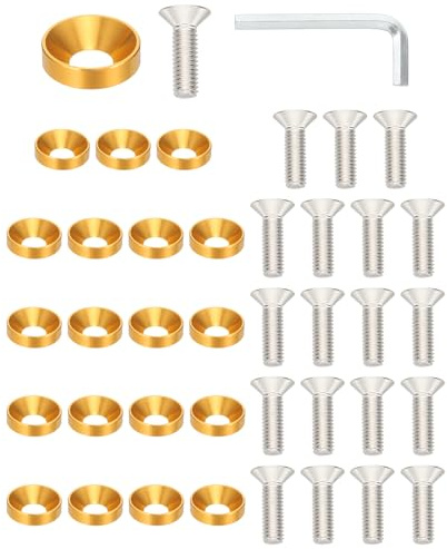 PATIKIL Kit De Arandelas Avellanadas M6, Juego De 20 Piezas De Aleación De Aluminio Para Tornillos De Cabeza Plana Y Juntas Para Accesorios Mecánicos Y Modelos DIY, Tono Dorado