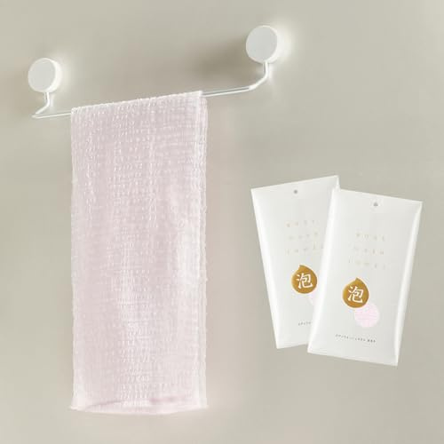 SHIMOYAMAToalla de baño exfoliante, paquete de 2 duchas de nailon, toalla extra larga, exfoliante para el cuerpo, esponja para la espalda, para hombres y mujeres (rosa)