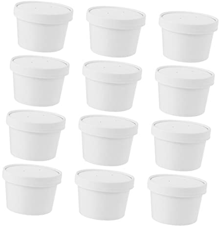 Cabilock Bols à Glace 20 Sets 8oz Jetables Couvercle en Papier Blanc pour Aliments Chauds ou Froids pour Desserts et Yaourts