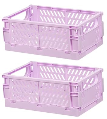 Frepea 2 Stück Aufbewahrungskorb Grau Kleine Klappboxen Faltbar Stabil Aufbewahrungskiste Kunststoff Klappkorb für Küche/Kinderzimmer/Büro（Violett）