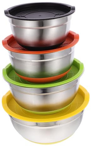 HOLIDYOYO 4piezas Tazón Inoxidable Tapa y Base Antideslizante Juego De Cuencos Para Ensalada y Almacenamiento Mezclados Para Cocinas y