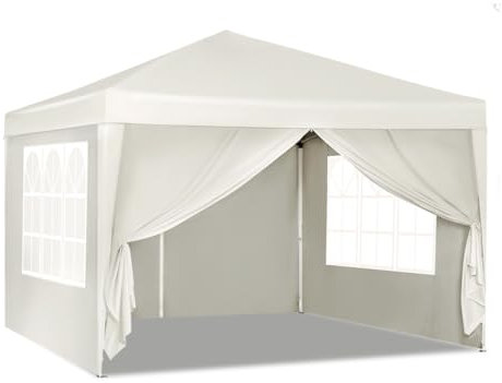 Auvents pour Voitures Auvent Pliable 3 x 3 m, imperméable, Protection Solaire UV avec Sac de Transport, pavillon de Camping, abri Pare-Soleil Garage carport(Beige)
