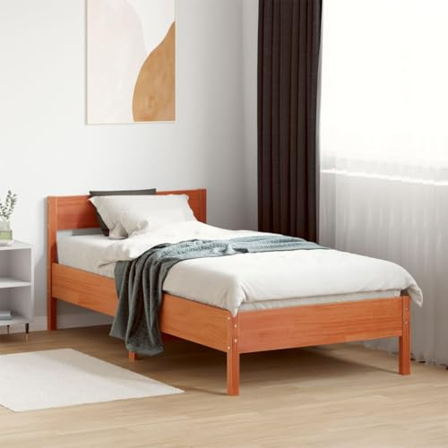 MOBCANT Massivholzbett ohne Matratze, Bettgestell Bett Seniorenbett Bettsystem Geeignet für Schulen Wohnungen Schlafzimmer Hotel Wachsbraun 90x190 cm Kiefernholz