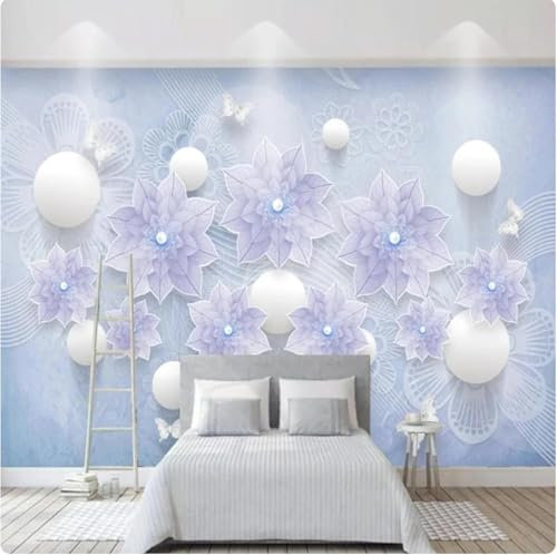 XLMING Fleur Violette Boule Géométrique Blanche 3D Papier Peint Luxe Décoration Manger Adulte Intérieure Salon Canapé Chambre Fond TV Mur-430cm×300cm