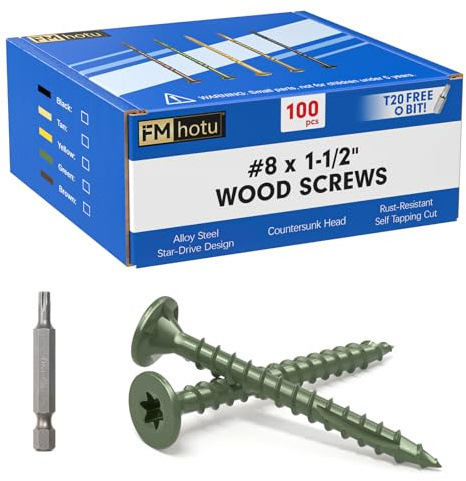 #8 x1-1/2Inch Deck Screws, 100Pcs Star Drive Wood Screws, Rust Resistant Timber Screws for Timber/Log/Landscaping Wood, T20 Star Bit Included, Green