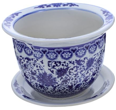 BESTonZON Maceta De Porcelana Azul y Blanca para Plantas Macetero De Cerámica con Platillo para Suculentas para Jardín Pequeño