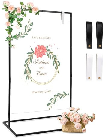 76 x 50 x 127 cm - Panneau de bienvenue pour mariage - Chevalet de mariage - Peinture sur toile - Support en métal - Décoration de mariage - Chevalet pour panneau de mariage, poster, peinture