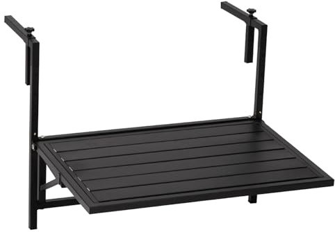 ZENSTYW Balkongfällbord för upphängning, balkongståbord för räcken, balkonghängande bord, vikbart, höj- och sänkbart balkonghängbord, för terrass och däck