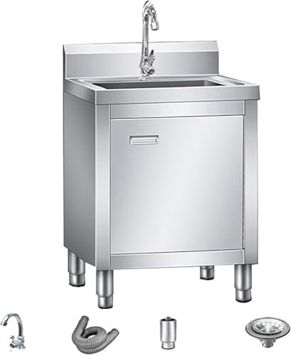 Lavello da Cucina 1 Vasca,Lavandino Esterno,Mobile Lavabo Bagno con Rubinetto,Mobiletto Sottolavello Cucina,Lavatoio Giardino Campeggio,Lavello Inox per Ristoranti, N(Size:50 * 50 * 80CM)