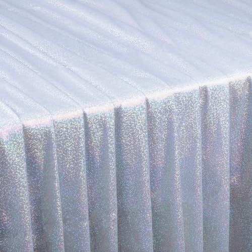 URROMA Pailletten-Laser-Stretchstoff, silberfarben, Spandex, schillernd, schimmernd, Nähen, Bastelstoff für Tanzkleidung, Kostüme und Dekoration (1,5 m x 1 m)