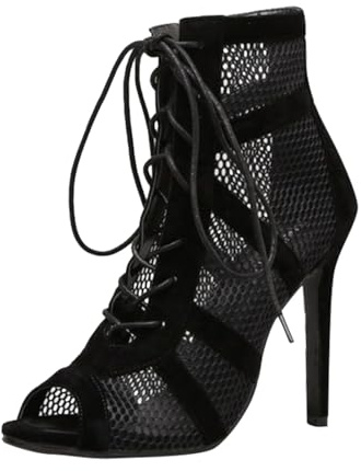 Heels Dance Class Bootie Sandales à Lacets avec Bouche de Poisson Chaussures de Danse pour Femme Sandale Confort Sandales à Talons Hauts Escarpins Sexy Escarpins Noir Mesh Stiletto Talons Hauts