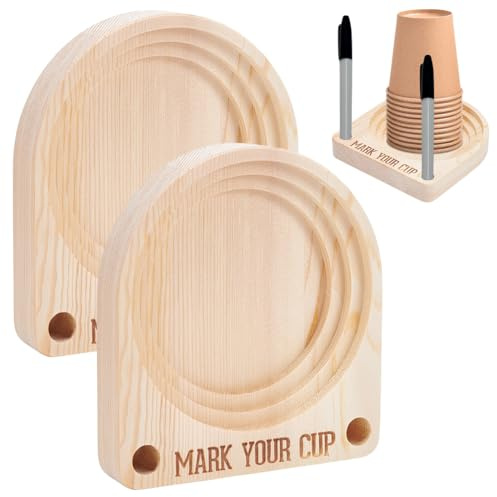 UNICRAFTALE 2 porta bicchieri in legno con fessura per marcatore, segna i tuoi bicchieri 12,9 x 11,7 x 2 cm mandorla sbiancata Organizzatore di bicchieri di carta per famiglie, feste, bar, cucina