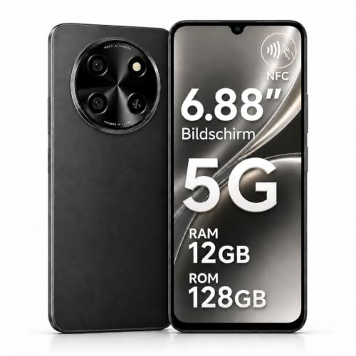 2026 Neu Smartphone 5G, Handy Ohne Vertrag Android 15, 6.88 120Hz Display, NFC, 12GB+128GB/2TB TF, 5000mAh,Dual SIM,Ultradünn & Leicht,18W,16MP+8MP, Fingerabdruck,Face ID Simlockfreie Handys,Schwarz