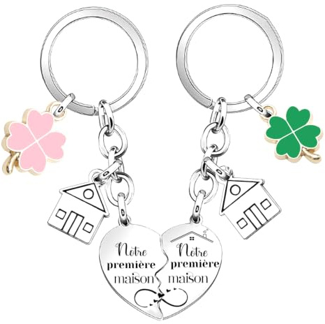 Porte clé Maison Couple Personnalisé: Ensemble de 2Pcs Porte Clef en Acier Inoxydable - pour la Maison - Cadeau Amour de Pendaison de Crémaillère