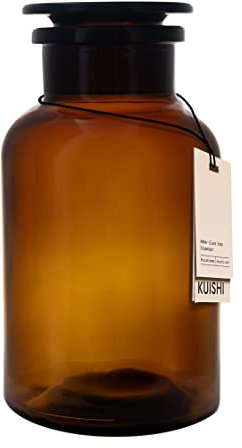 Kuishi barattolo di vetro ambrato da 500 ml, con coperchio, vetro riciclato al 45%, barattolo da farmacia, riutilizzabile - eco friendly - arredamento moderno per la casa - barattolo di polvere