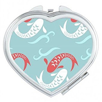 DIYthinker Japón Cultura Japonesa Azul Ondas Linda del Estilo De La Carpa Repetir Espejo De Bolsillo Totem Patrón Ilustración del Corazón De Maquillaje Compacto Portátil Espejos Mano Linda Pequeña