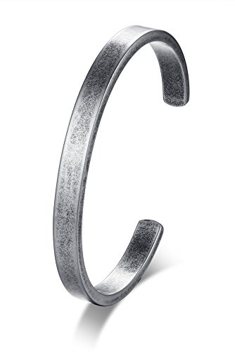 MEALGUET Stainless Steel Antique Retro Reminder Inspiration Message Quote Open Cuff Bangle Bracelets for Men,65mm