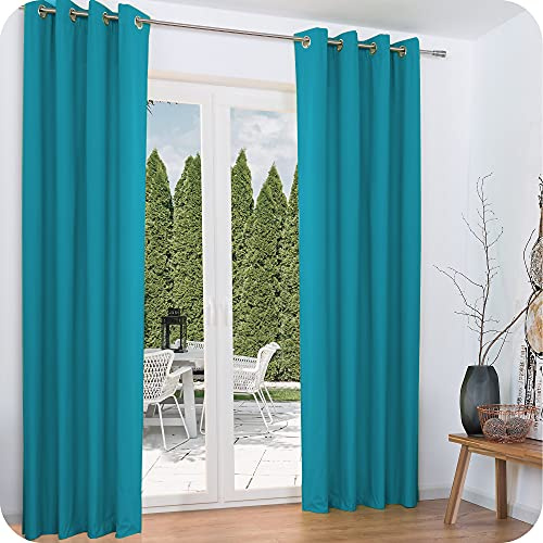 Beautissu 2er Set Thermovorhang Gardine mit Ösen isolierend verdunkelnd | 140x245cm Türkis Ösenvorhang Kälte- & Hitzeschutz Thermogardine Vorhang Wohnzimmer Schlafzimmer Wärmeschutzvorhang Amelie TO