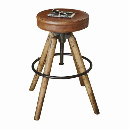 Loberon Hocker Twist – Industrial-Design, mit weichem Lederbezug, Braun, Höhenverstellbar – Mangoholz, braun
