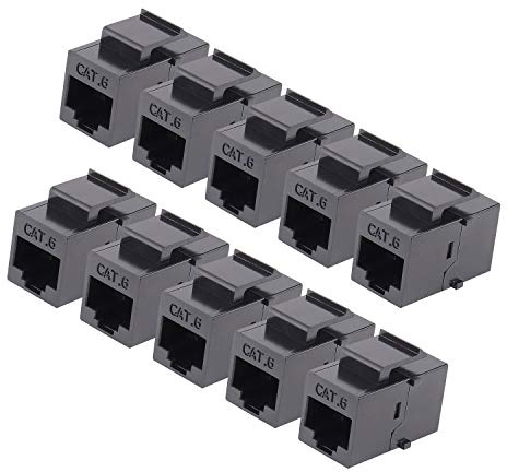 iGreely RJ45 Keystone-uttag – 10-pack Cat6 Cat5e Cat5 kompatibel 8P8C ethernet nätverksuttag infoga snäpp-in-adapter anslutningsport inline-koppling för väggplatta uttagspanel (svart)