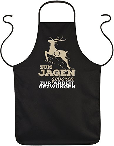 HDmirrorR Herren Grillschürze - Zum Jagen geboren - Küchenschürze Kochschürze für Männer schwarz lustiges Jäger Geschenk zum Geburtstag
