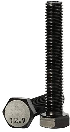 M8 x 50 mm Sechskantschrauben, Vollgewinde, Stahllegierung, Güte 12,9, schwarzes Oxid-Finish, Menge: 10