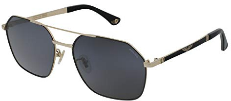 POLICE Gafas de sol para hombre, SPLC34, Origins 41, color dorado rosè brillante con piezas negras brillantes, tailla 58, Piloto, Metal