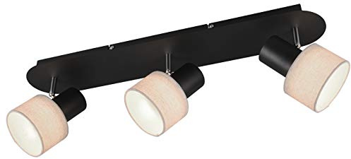 Trio Leuchten Spot DeckenleuchteWailer 803600332, Metall Schwarz matt, Stoffschirm Grau, exkl. 2x GU10