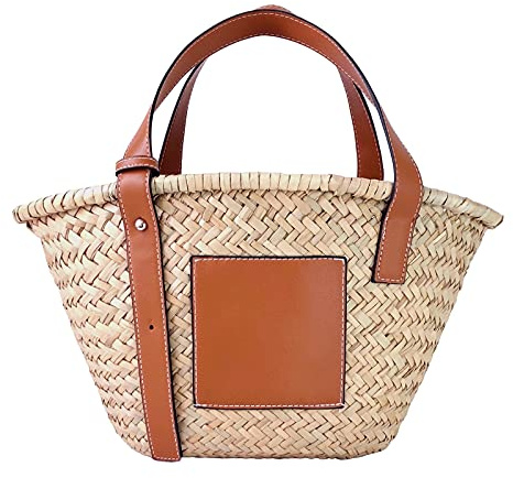 JAYAVENTURA Small Straw Basket Bag for Women PU Leather Strap Raffia Woven Tote for Summer Beach
