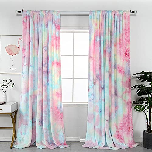 Amidoudou 1 Panel Plush Cute Curtain for Girls Bedroom Rod Pocket Top Semi-blackout Rainbow Curtain (Colorful, 66 x 90 Inch)