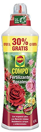 COMPO Fertilizante Rosales, Para rosales y otras plantas de flor, Con magnesio, 1,3 L