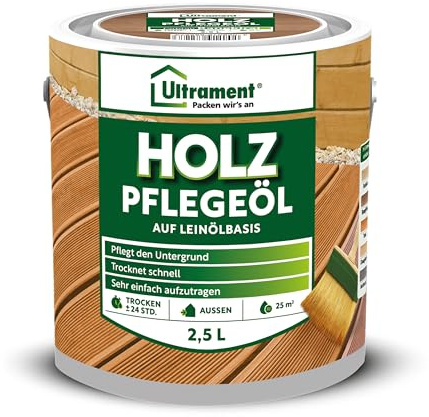 Ultrament Holz Pflegeöl 2,5 L Bangkirai | Pflegeöl für Hartholz-Außenflächen | schützt vor Vergrauung durch UV-Strahlung & erhält Holzoptik