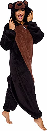 Funziez! Björndräkt, för vuxna, i sherpatyg, mjuk overall i teddytyg, djurdräkt för Halloween eller cosplay, i ett stycke, för både kvinnor och män , M