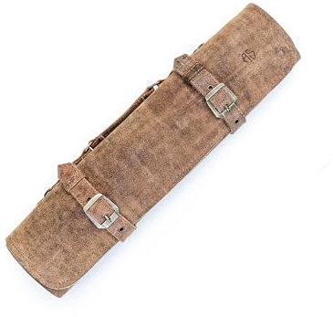 Angus Stoke Clint - Portacoltelli in pelle per cuochi, 7 scomparti, grande – coltello tasca, coltello da cuoco – borsa da cucina con manico, marrone anticato, Tasca aggiuntiva