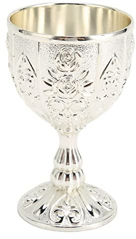 Copa de Vino Medieval Real de Metal, Cáliz Vintage, Tamaño Pequeño, Hecha a Mano para Bar y Hogar (Plata)
