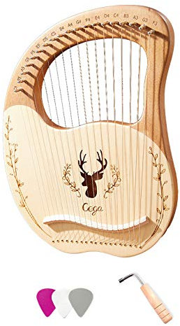Leier Harfe,KOCAN 19-saitiges hölzernes Lyra-Harfen-Resonanzkasten-Saiteninstrument mit Stimmschlüssel,3 Plektren,Aufkleber,zusätzlicher Satz Saiten