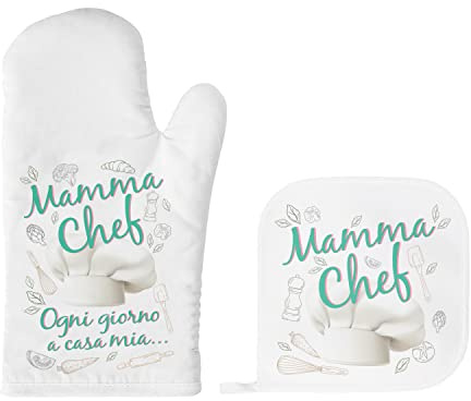 Geschenkidee Weihnachten Mama 2025 - Ofenhandschuh und Topflappen Mama Chef - Lustige Geschenke Mutter Tochter Sohn