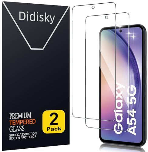 Didisky Lot de 2 Protecteur Verre Trempé pour Samsung Galaxy A54, Film Protection écran, dureté 9H, Pas de Bulles, Haute définition