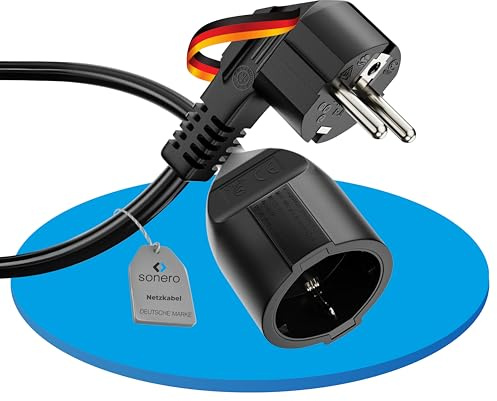 sonero Verlängerungskabel Stromkabel, Schutzkontakt Stecker Buchse, 3m | Verlängerung Strom Kabel Kabelverlängerung Netzkabel Steckdosenverlängerung für Haushalt, Büro, TV, Computer, schwarz