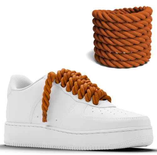 Chunky Laces - Cordones de cuerda de algodón marrón de 10 mm con puntas transparentes, 160 cm de longitud, compatibles con Air Force 1, cordón de macramé, cordones marrones de cuerda gruesa, zapatos