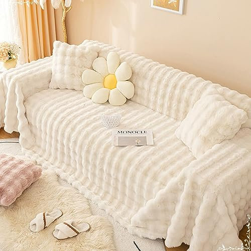 Homxi Couch Überzug Dreisitzer,180x340CM,Sofahusse Universal Einfarbig Sofabezug Flanell Sofa-Handtuch Weiß Sofabezug Sitzer