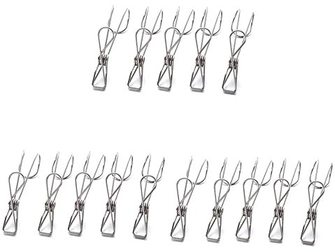 OSALADI 15 Pièces Pinces À Linge en Acier Inoxydable Pinces À Linge Clips en Métal Clips en Acier Inoxydable Crochet