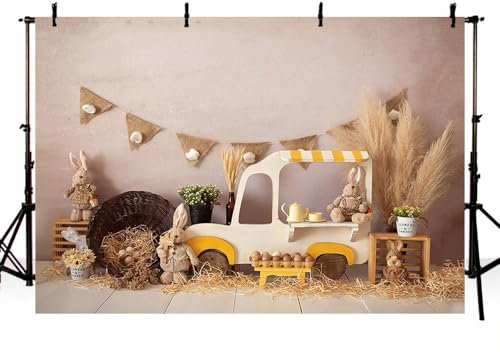 AIBIIN Toile de fond bohème pour photographie de lapin de Pâques - 2,1 x 1,5 m - Bannière de voiture - Pour fête d'anniversaire - Portrait - Décoration de gâteau - Studio photo