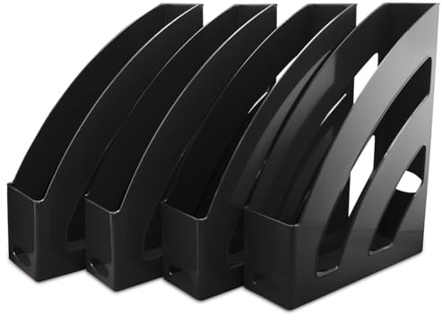 Waytex Set di 4 porte riviste A4 - Organizer verticale da ufficio, materiale plastico rigido, colore: nero