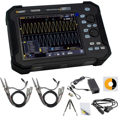 OWON TAO3104 4CH Handheld-Digitaloszilloskop mit 100 MHz Bandbreite und 1 GS/s Abtastrate, 40 M Aufzeichnungslänge, SCPI und LabVIEW unterstütztem, 8 Zoll hochauflösendem LCD