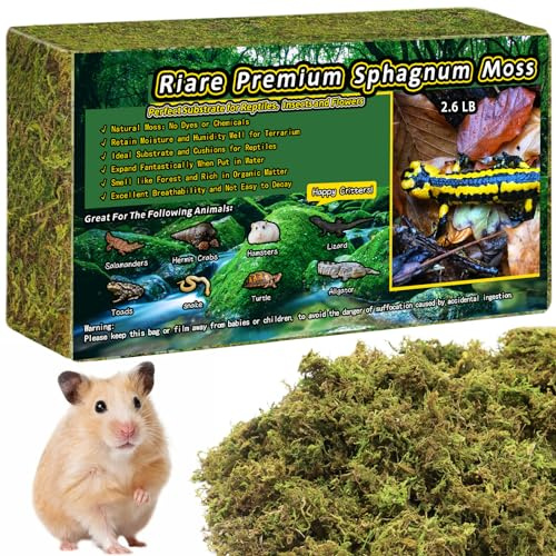 Riare Substrat en mousse de sphaigne premium de 1,18 kg pour reptiles - 94,6 L de mousse de sphaigne naturelle vivante pour terrarium, éclosion, forêt - substrat en mousse de sphaigne pour reptiles