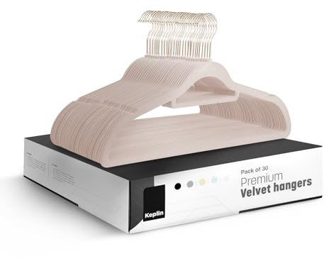 KEPLIN Sammetshängare 30-pack – halkfria klädhängare med slipstång och 360° krok – hållbar och robust, platsbesparande garderobsorganisatör för kostymer, jackor och kläder – hemförvaringslösning