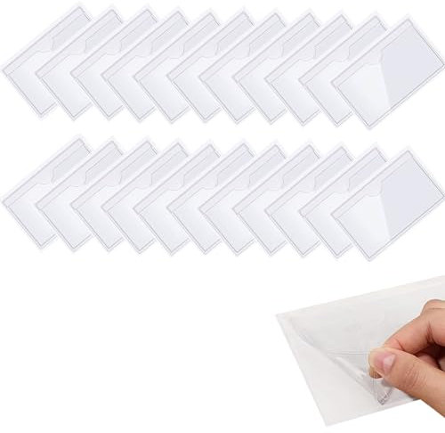 25 Stück Kartenhülle Etiketten Halter Transparent Etikettenhalter Selbstklebend Wasserfest Selbstklebend Visitenkarten Taschen zum Schutz Ihrer Karten oder Fotos(Size:7.5 * 4CM)