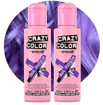Crazy Color Vibrant Hot Purple Semi-Permanent Duo Hair Dye. Highly Pigmented Royal Purple Conditioning & Oil Nourishing Vegan Formula | No Bleach or Ammonia | 200ml