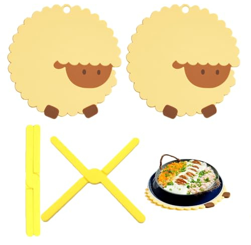 KASESSS 4 Pièces Dessous de Plat, Dessous Plat Silicone, Pliable sous Plat de Table, Dessous de Plats Rond, Dessous de Table Protègent Les Plateaux de Table Contre Les Dommages Causés par la Chaleur
